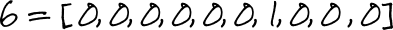 the number 6 equals a 10 element array, all zero except the 6th element is equal to 1.